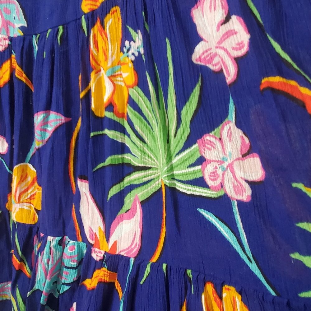 Tori Richard Tropical Floral Print Light Gauze Crinkle Tie Shoulders Dress XS - Picture 11 of 11